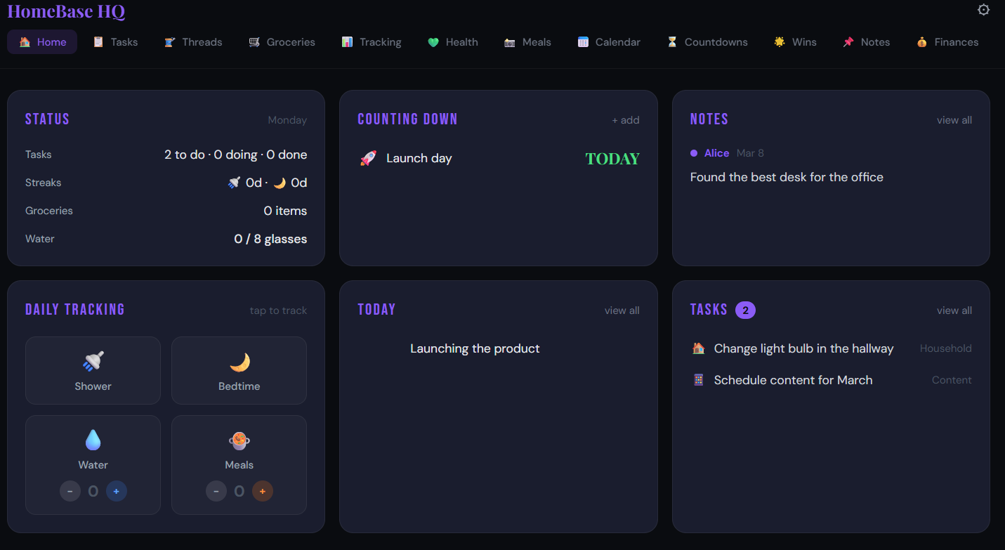 HomeBase HQ Dashboard